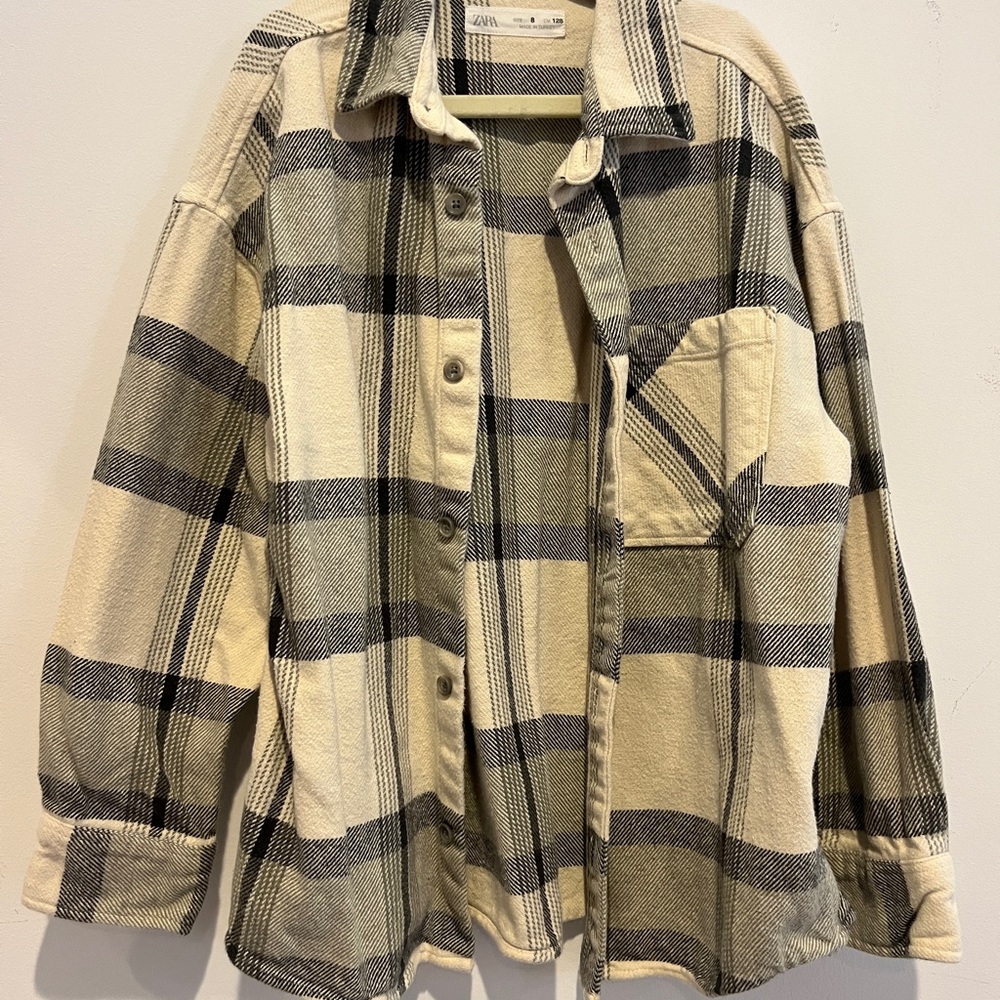 Zara boys Cream and Black Plaid Shirt